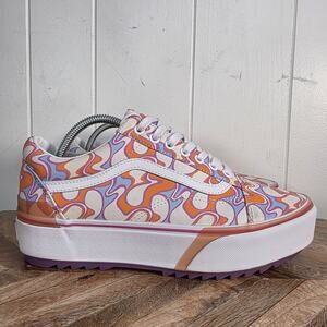 Vans Old Skool Sneakers Mens 10 Stacked UV Peace 70s Platform Shoe Orange Purple